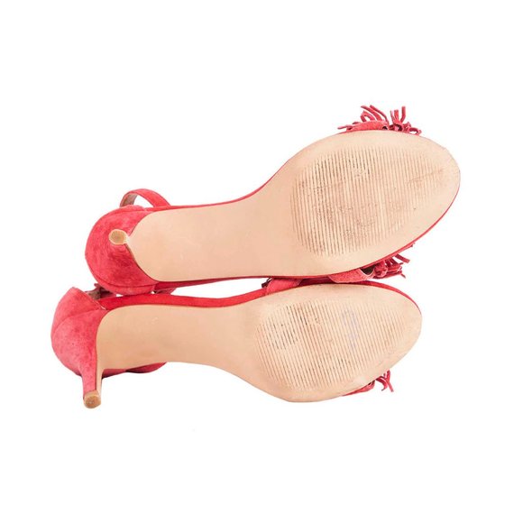 BOGO Red Steve Madden Synfull Ankle Strap Fringe Heels Suede Shoes Size 8.5M - Picture 9 of 9